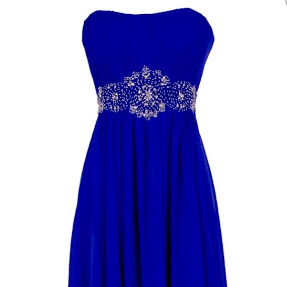 Women's Blondie Nites by Stacy Strapless Ruffle Chiffon Dress With Beading